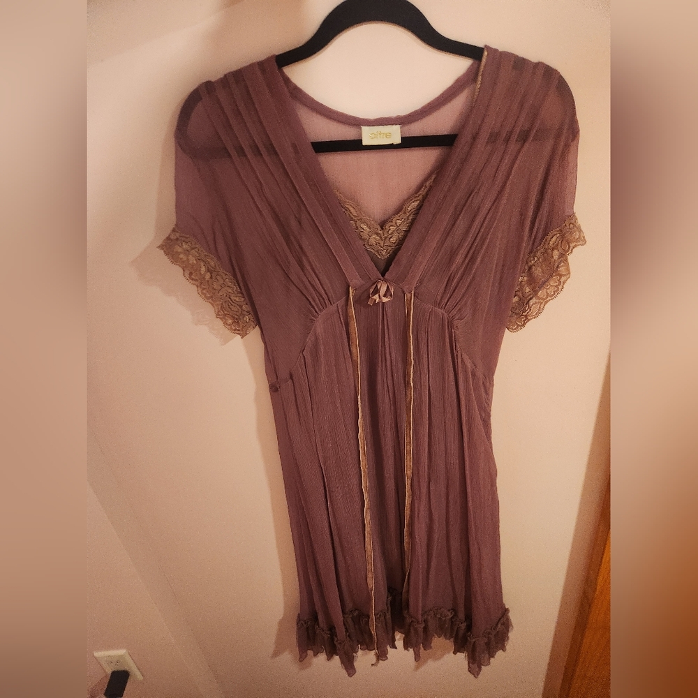 Elegant Purple Mauve 100% Italian Silk Midi Dress